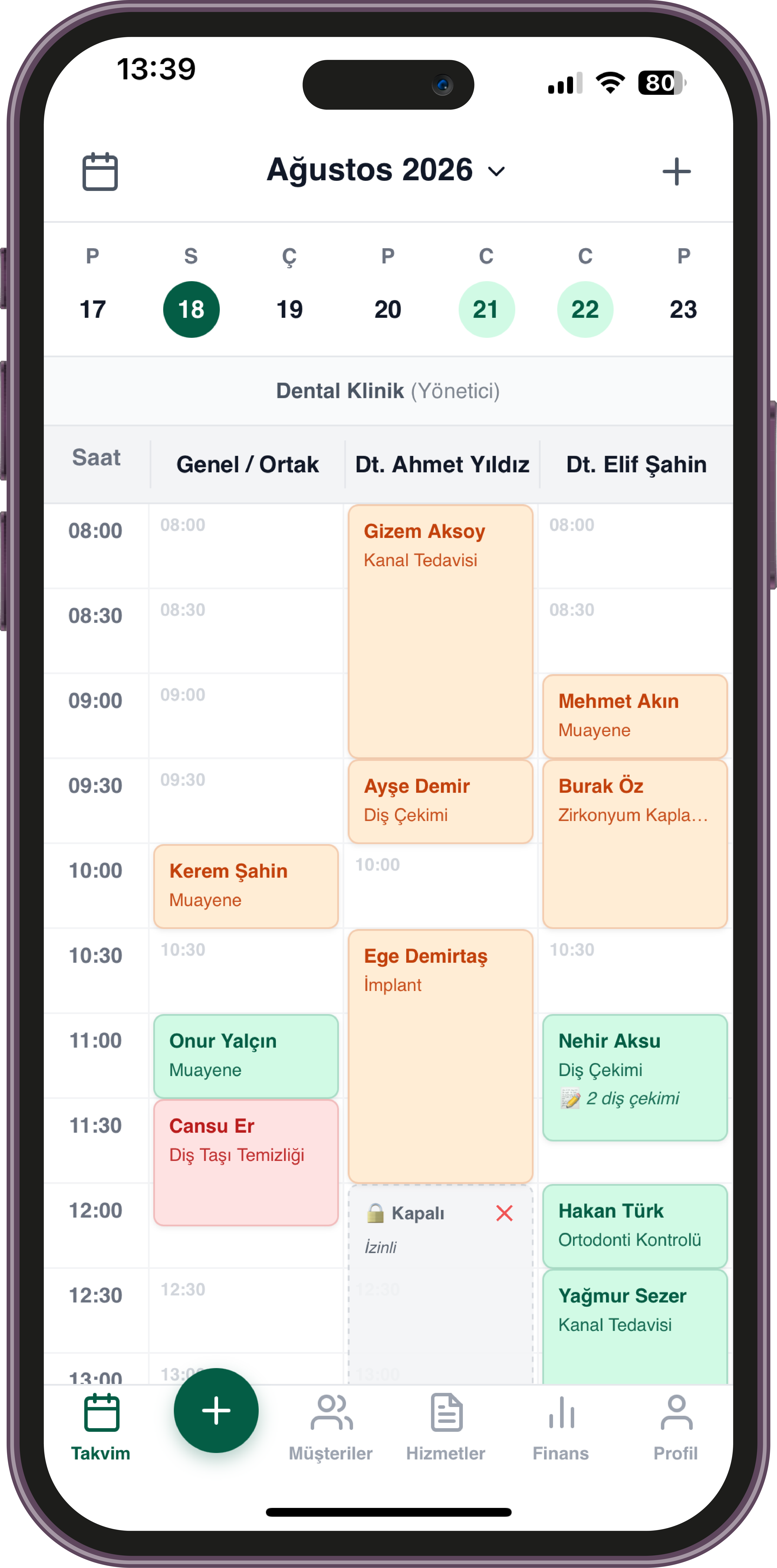 MetaPlan takvim ekranı